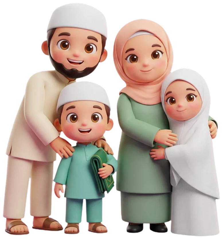 Ilustrasi keluarga Ayah, Mak, Kakak dan Adik