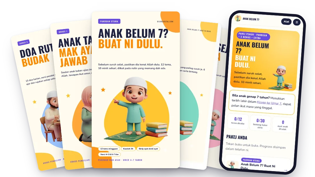 5 buku pakej Anak Belum 7 dan web app dalam telefon