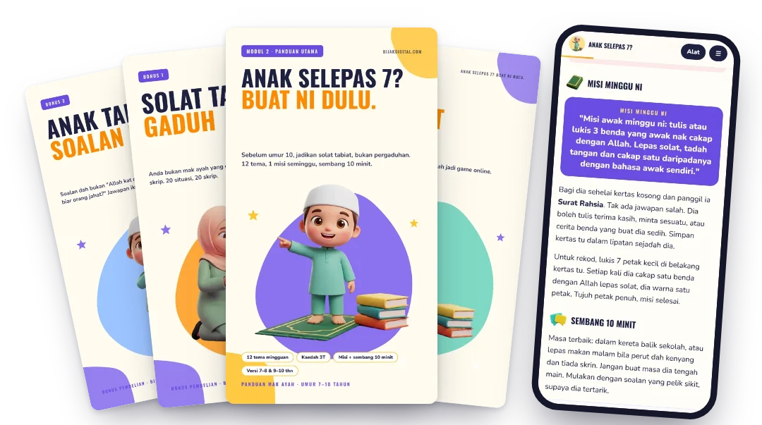 4 buku Anak Selepas 7 dan web app dalam telefon