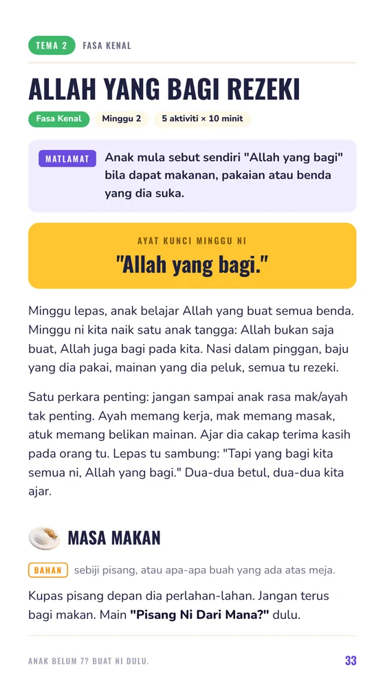 Muka surat Tema 2 dengan matlamat dan ayat kunci